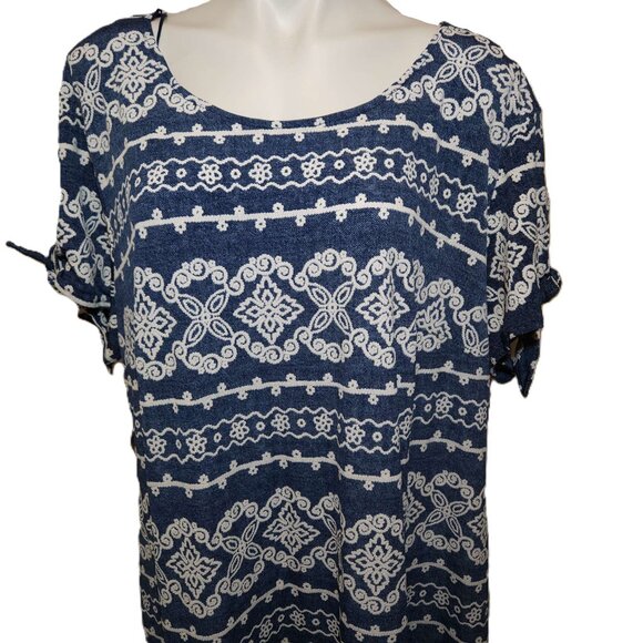 Perceptions Woman dress 2X Navy blue w/ white puff print Tie sleeves Mid-length - Picture 2 of 15